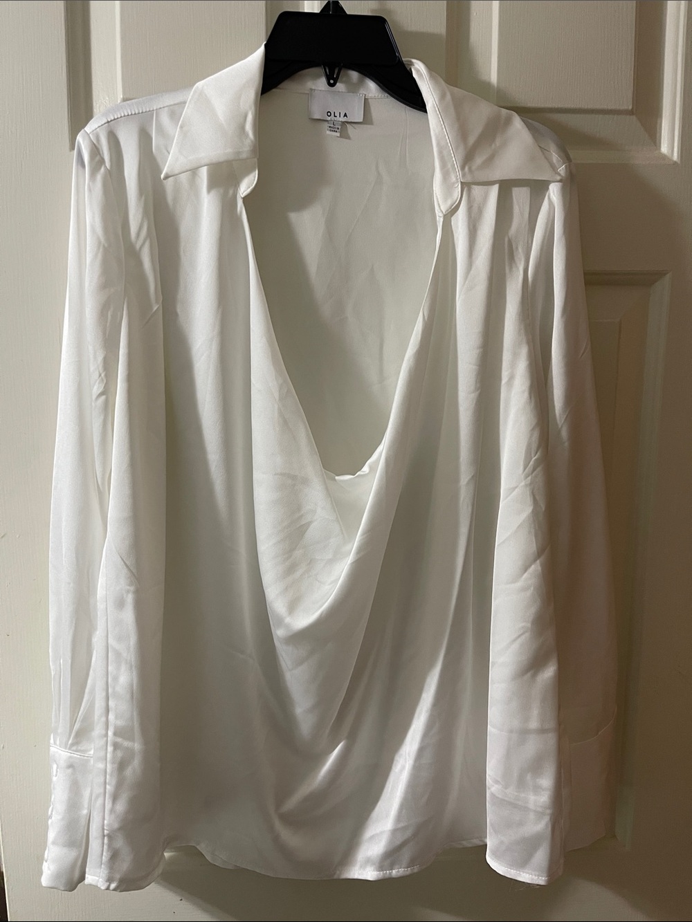 White Draped Long Sleeve Blouse